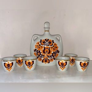 Vintage Alfoldi Porcelain - Hungary - mini decanter + 6 glasses